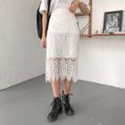 Scallop-hem Long Lace Skirt