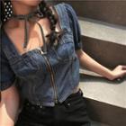 Square-neck Denim Blouse