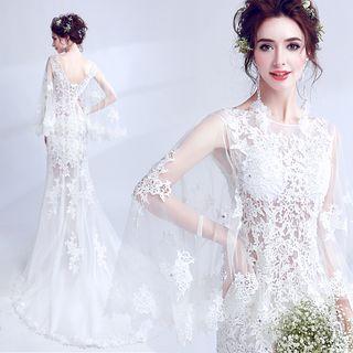 Lace Elbow Sleeve Mermaid Wedding Dress