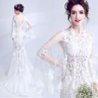 Lace Elbow Sleeve Mermaid Wedding Dress