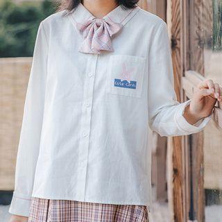 Bow-neck Rabbit Print Shirt
