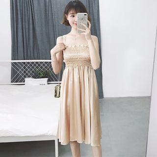 Shirred Strappy Midi Dress