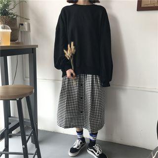 Open Back Sweatshirt / Check A-line Midi Skirt / Set