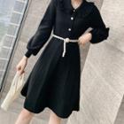 Long-sleeve Button-up Knit Midi Dress