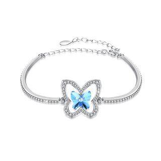 925 Sterling Silver Elegant Blue Butterfly Bracelet With Austrian Element Crystal Silver - One Size