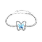925 Sterling Silver Elegant Blue Butterfly Bracelet With Austrian Element Crystal Silver - One Size
