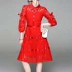 Lace 3/4-sleeve Collared Dress