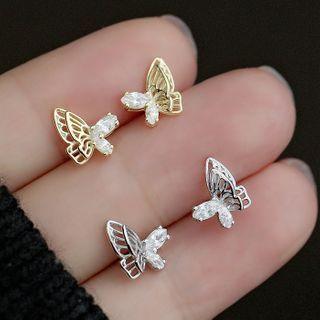 Buttoned Rhinestone Asymmetrical Sterling Silver Earring