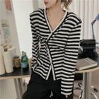 Long-sleeve Striped Button Cardigan