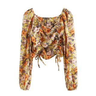 Floral Drawstring Shirred Blouse