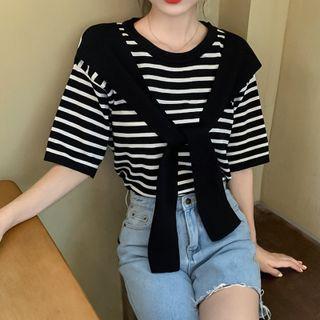 Mock-two-piece Striped Knit Top