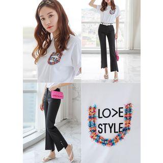 Faux-pearl Detail Boot-cut Dress Pants