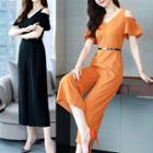Cold Shoulder V-neck Wide-leg Jumpsuit