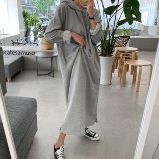 Slit-side Long Hoodie Dress
