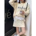 Long-sleeve Embroidered Cable Knit Sweater / Cable Knit Mini Skirt
