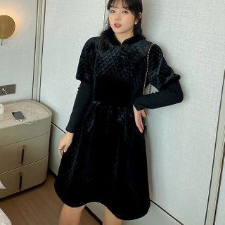 Quilted Midi A-line Velvet Dress