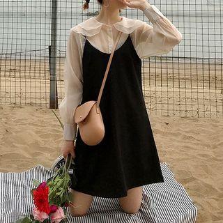 Set: Sheer Blouse + Spaghetti-strap Dress As Shown In Figure - One Size