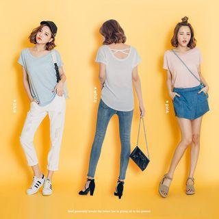 Short Sleeve Cross-strap Plain Tee