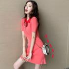 Short-sleeve Mini Polo Dress Red - One Size