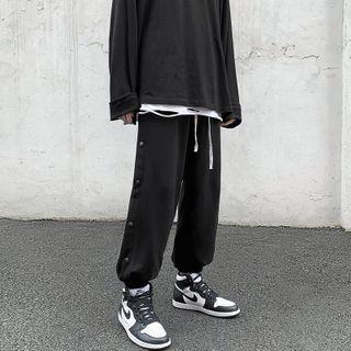 Drawstring Plain Pants With Buckle Design