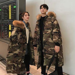 Couple Matching Furry Hood Camo Padded Coat