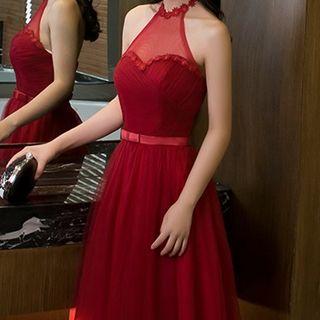 Plain Mesh Evening Dress