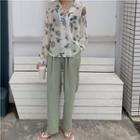 Straight-fit Pants / Chiffon Floral Print Shirt