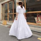 Puff-sleeve Tiered Sailor Collar A-line Maxi Dress