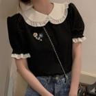 Short-sleeve Collared Ruffled Top