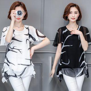 Mock Two-piece Short-sleeve Printed Top