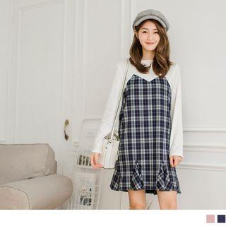 Plaid Panel Ruffled Hem A-line Dress