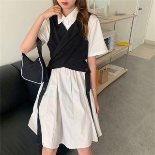 Short-sleeve Plain Shirt Dress / Vest