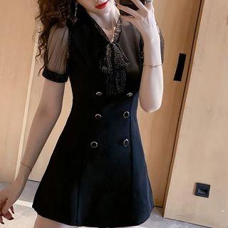 Set: Short-sleeve Double Breasted A-line Mini Dress + Shorts