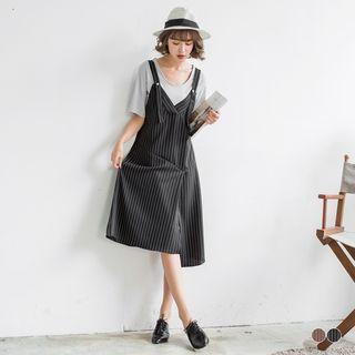 Structured Striped Overall Midi Dress