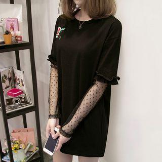 Floral Embroidered Mesh Long-sleeve T-shirt