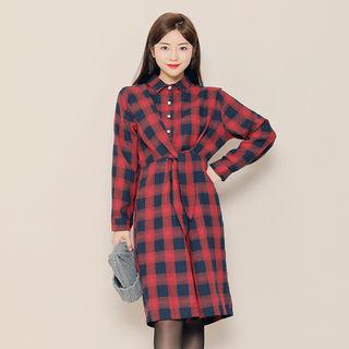 Tie-waist Checked Shirtdress
