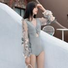 Long-sleeve Flower Detail Swimsuit