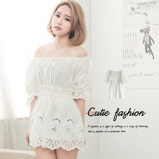 Short-sleeve Eyelet-lace Top