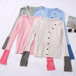 Colorblock Button-up Knit Top