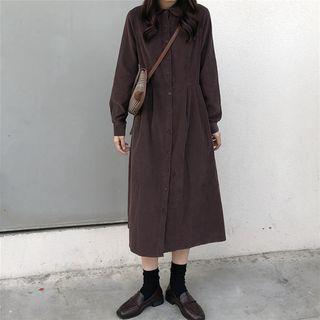 Long-sleeve Corduroy Midi A-line Shirt Dress