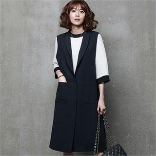 Shawl-collar Button-trim Long Vest