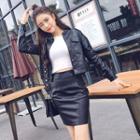 Set : Faux Leather Jacket + Mini Skirt