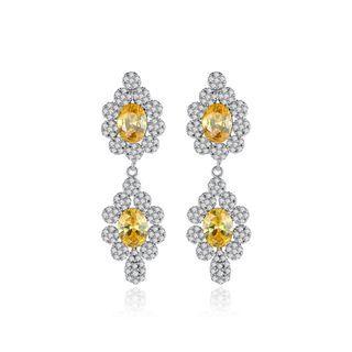 Elegant Bright Geometric Pattern Earrings With Yellow Cubic Zirconia Silver - One Size