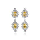 Elegant Bright Geometric Pattern Earrings With Yellow Cubic Zirconia Silver - One Size