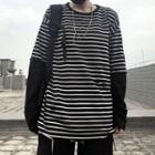 Long Sleeve Mock Two Piece Striped T-shirt