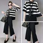 Set: Striped Elbow Sleeve Top + Culottes