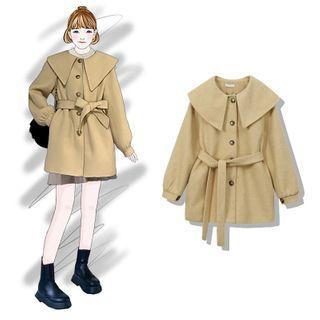 Single-breasted Tie-waist Coat Yellow - One Size