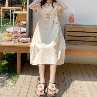 Plain Tie-waist Short Sleeve Dress