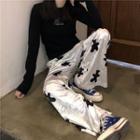 High-waist Bear Print Velvet Pants As Shown In Figure - One Size