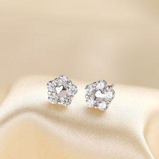 Rhinestone Flower Stud Earring 1 Pair - S925 Silver - One Size